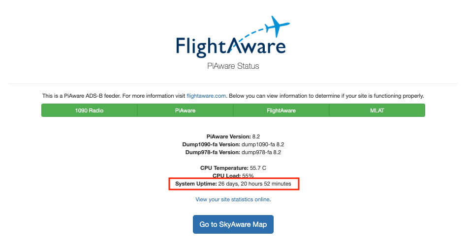FlightAware ADSB Status Page 