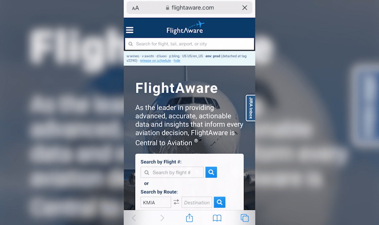 FlightAware homepage screenshot